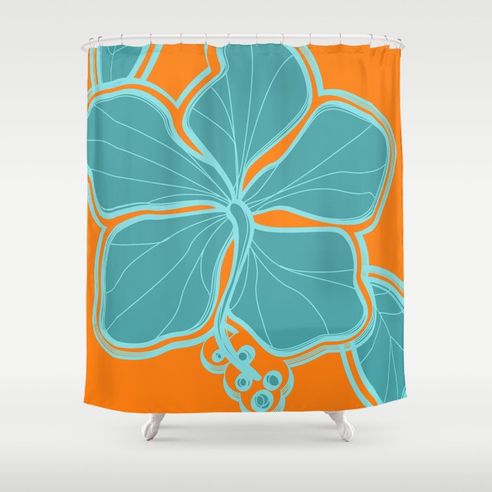 Kailua Hibiscus Hawaiian Engineered Floral Shower Curtain