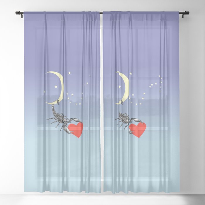 Scorpion in Love - Zodiac Sign Illustration for Valentine's Day Sheer Curtain