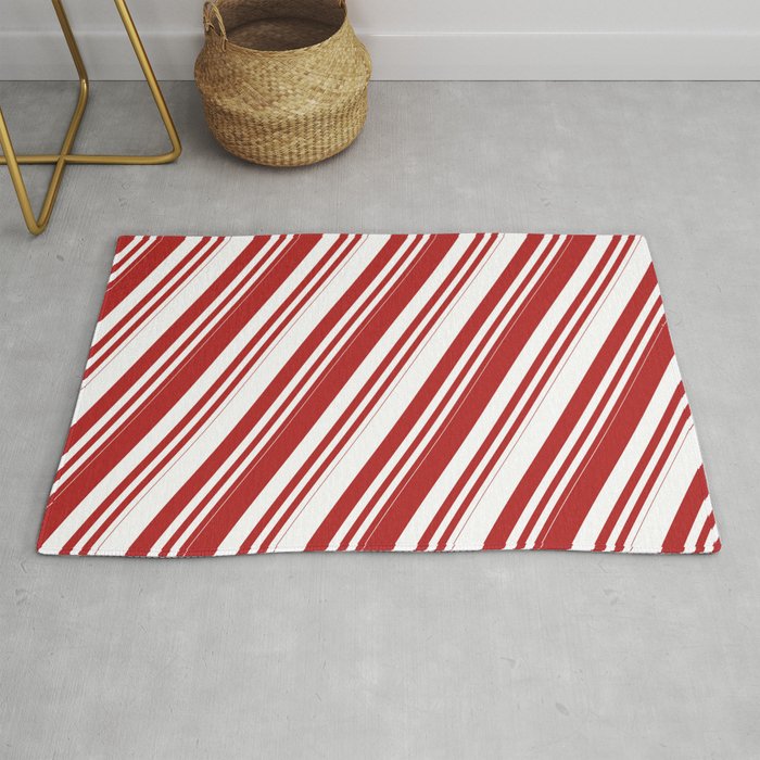 Red and White Colored Lines/Stripes Pattern Rug