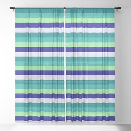 [ Thumbnail: Colorful Light Sea Green, Light Green, Dark Blue, Lavender, and Teal Colored Stripes/Lines Pattern Sheer Curtain ]