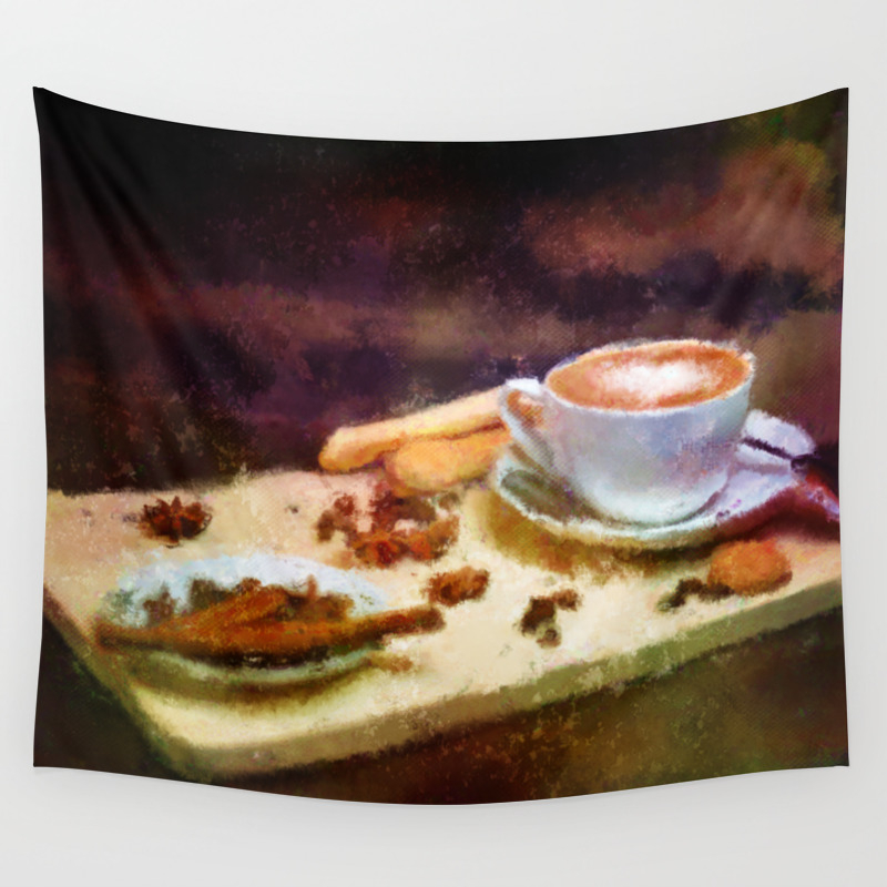 Coffee And Cloves Cozy Cafe Impressionist Painting Wall Tapestry