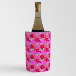Retro Modern Mid-Century Mums Floral Wallpaper Hot Pink Mini Horizontal Wine Chiller