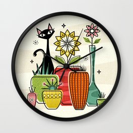 Plants, Pots, and a Pussycat ©studioxtine Wall Clock
