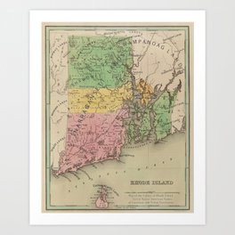 Native American Tribes and Territories of Pre-Colonial Rhode Island and Southern New England Vintage Art Print