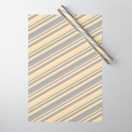 [ Thumbnail: Dark Gray & Tan Colored Stripes/Lines Pattern Wrapping Paper ]