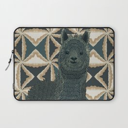 Alpaca standing on dark teal modern pattern background graphic design Laptop Sleeve