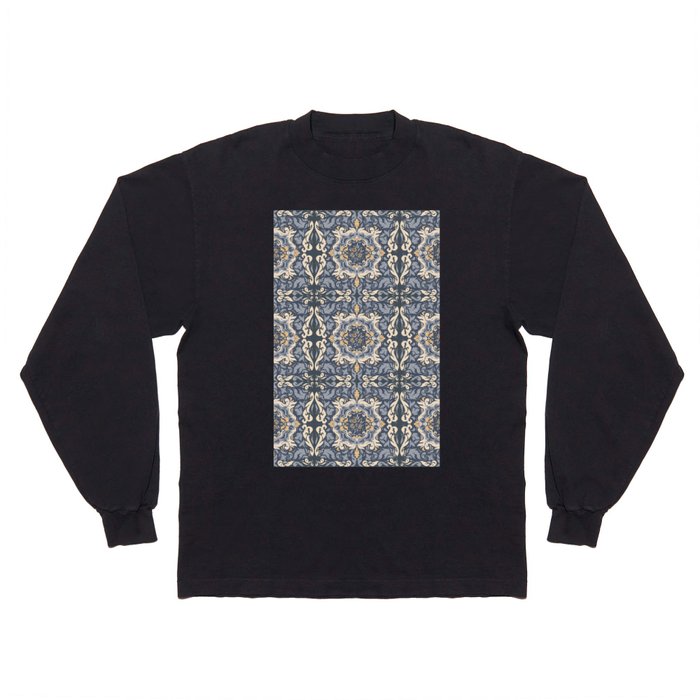 Blue Gray Abstract Floral Vintage Geometry  Long Sleeve T Shirt