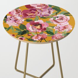 Happy peony with mustard yellow background Side Table