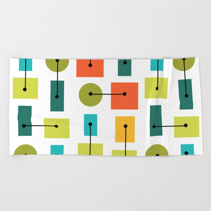 Atomic Age Simple Shapes Multicolored Beach Towel
