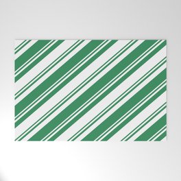 [ Thumbnail: Sea Green & White Colored Lined Pattern Welcome Mat ]