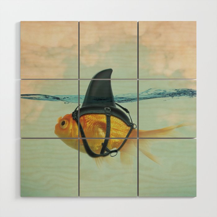 Brilliant DISGUISE - Goldfish with a Shark Fin Wood Wall Art