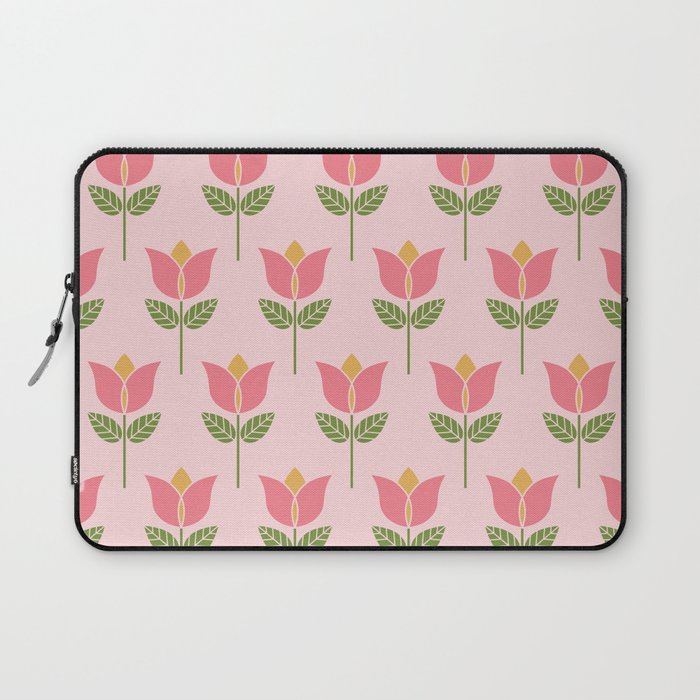 Retro geometric open tulip flowers on pink Laptop Sleeve