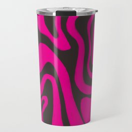 Abstract Liquid Swirl in Vibrant Hot Pink + Chocolate Torte Brown Travel Mug