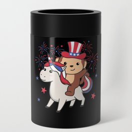 Monkey With Unicorn For Fourth Of July Fireworks Can Cooler