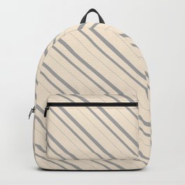 [ Thumbnail: Beige & Dark Grey Colored Lined Pattern Backpack ]