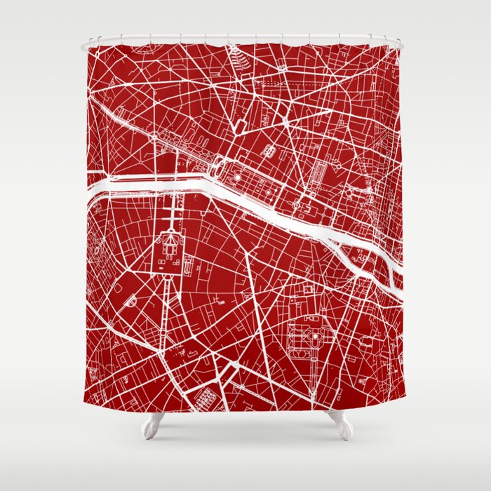 Paris, France, City Map - Red Shower Curtain