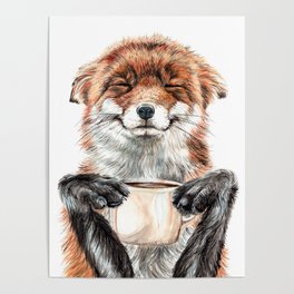 " Morning fox " Red fox with her morning coffee Poster