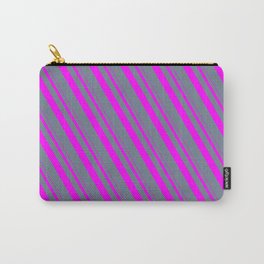 [ Thumbnail: Fuchsia and Slate Gray Colored Lines/Stripes Pattern Carry-All Pouch ]