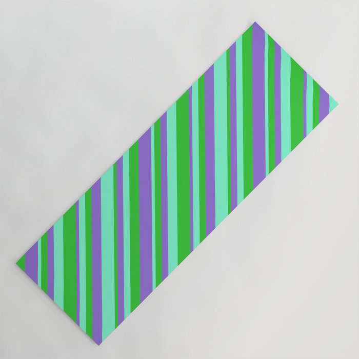 Aquamarine, Lime Green, and Purple Colored Striped/Lined Pattern Yoga Mat