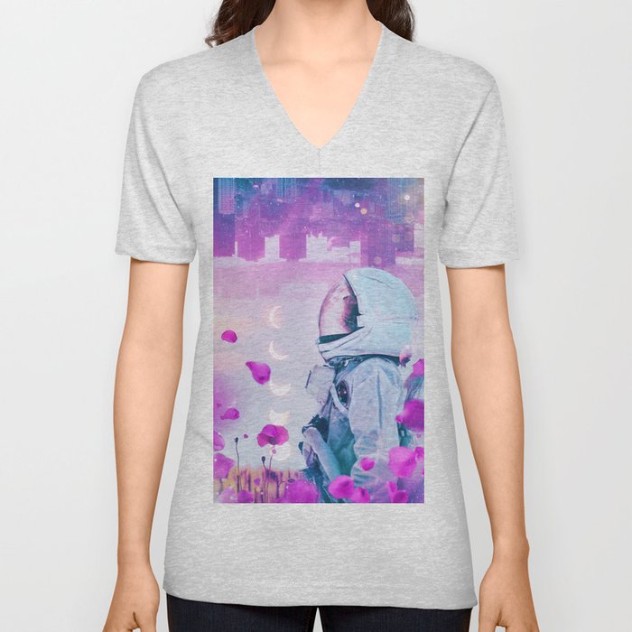 Astronaut into the Flowers V Neck T Shirt