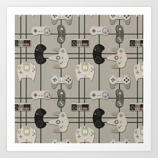 Paper Cut-Out Video Game Controllers Art Print by Jaana Baker | Society6