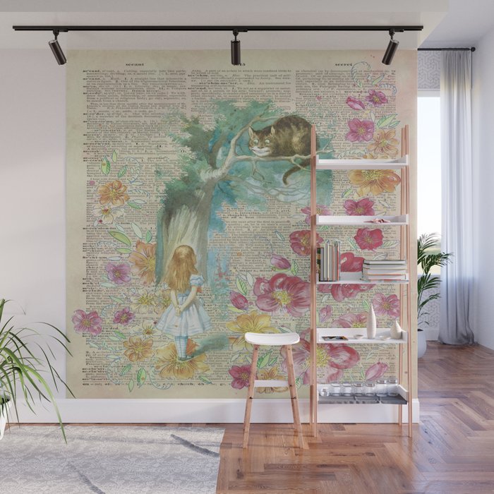 Vintage Floral Alice In Wonderland Wall Mural By Maryedenoa