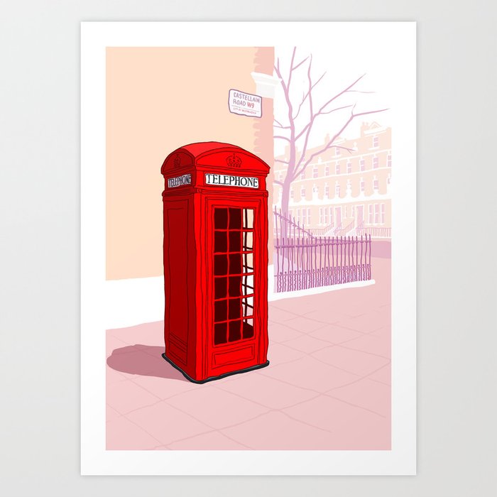 London Phone Box Pink Wall Art Pink Telephone Booth London 
