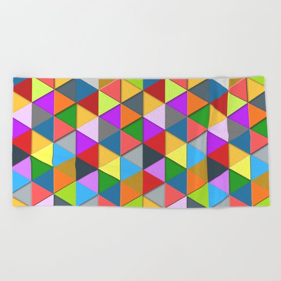 Colorful triangle galore geometric pattern Beach Towel
