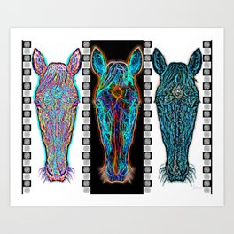 Horse Heads Neon Three Art Print