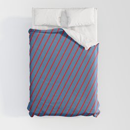 [ Thumbnail: Red and Blue Colored Lines/Stripes Pattern Duvet Cover ]