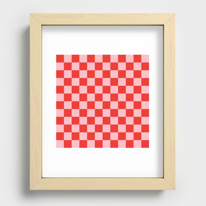 Checker Pattern 349 Red and Pink Recessed Framed Print
