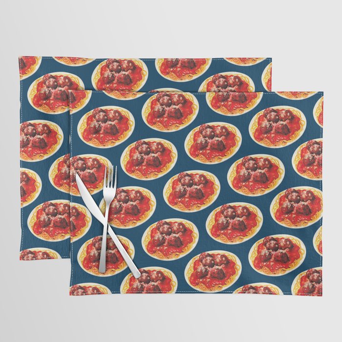 Spaghetti & Meatballs Pattern - Blue Placemat