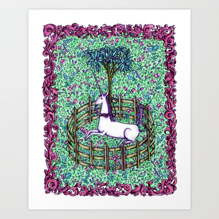 medieval unicorn garden art print by willowhill society6