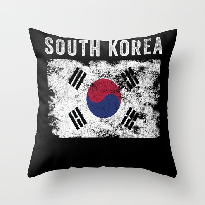 South Korea Flag Distressed Throw Pillow