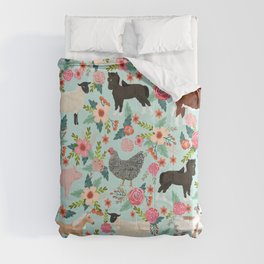 Farm animal sanctuary pig chicken cows horses sheep floral pattern gifts Comforter