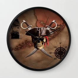 Pirate Map Wall Clock | Pirate, Digital, Pirateship, Skullandcrossbones, Piratemap, Jollyroger, Crossbones, Graphicdesign, Pirateflags, Map 