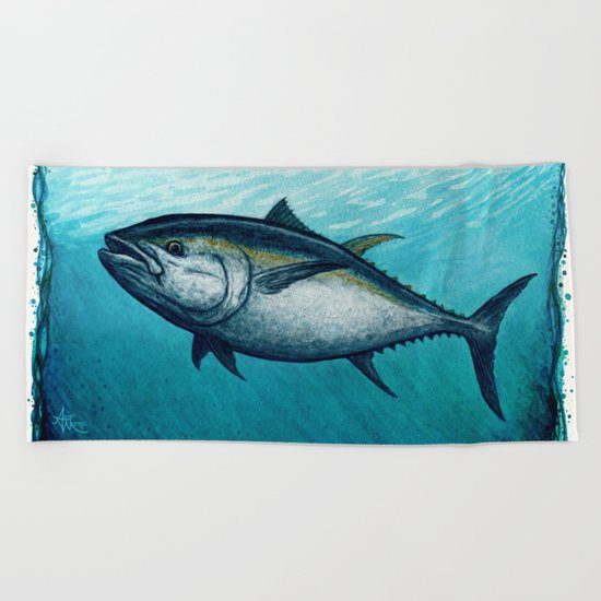 Bluefin Tuna ~ Watercolor Painting by Amber Marine Beach Towel