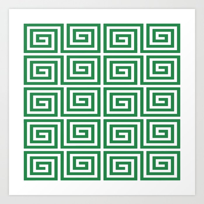 Greek Key Pattern 130 Green Art Print