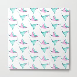 Stingrays Pattern in Watercolor | Pink and Mint Green Color Palette Metal Print | Sky Blue, Flying, Vintage, Geometric, Ink, Beach, Fish Pattern, Watercolor, Tropical, Water 