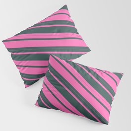 [ Thumbnail: Hot Pink and Dark Slate Gray Colored Lined Pattern Pillow Sham ]