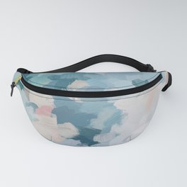Flowers in the Wind I - Mint Green Sky Blue Teal Blush Pink Abstract Nature Spring Blossom Painting Fanny Pack