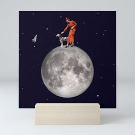 Walking the Dog // The Rocket Mini Art Print | Collage, Rocket, 60S, Full Moon, Astronaut, Retro, 50S, Moon, Surrealism, Spaceship 