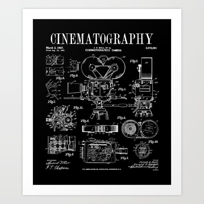 Cinematography Movie Film Camera Vintage Patent Print Art Print