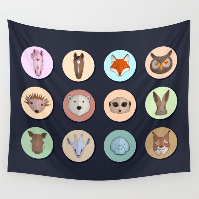Vector animals in circles Wall Tapestry