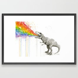 T-Rex Dinosaur Rainbow Puke Taste the Rainbow Watercolor Framed Art Print | Vomit, Color, Animalwatercolor, Illustration, Painting, Whimsical, Dinosaur, Children, Cartoon, Colorful 