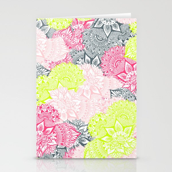 Bright neon yellow henna floral paisley pattern  Stationery Cards