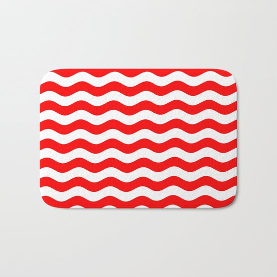 Wavy Stripes (Red/White) Bath Mat