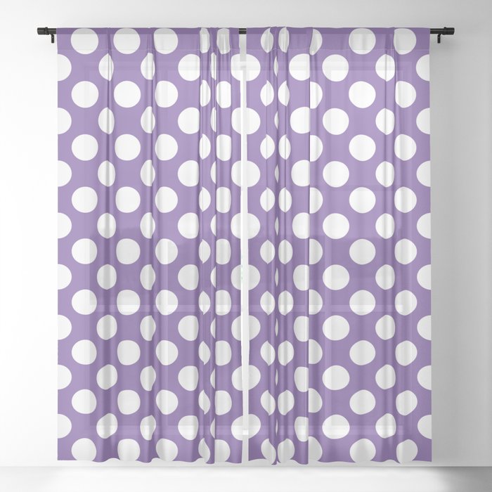 White Polka Dots With Purple Background Sheer Curtain By