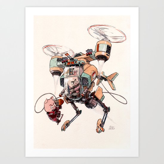 Aerobatic Support Piggie Copter Art Print