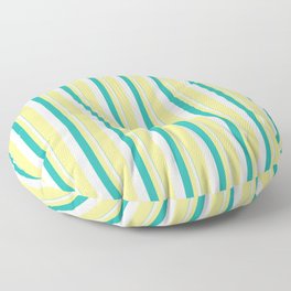 [ Thumbnail: Light Sea Green, White, and Tan Colored Stripes/Lines Pattern Floor Pillow ]